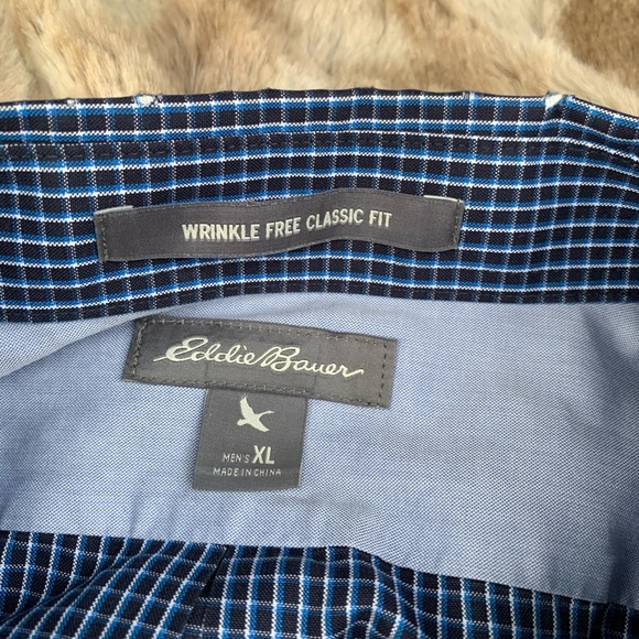 Eddie Bauer blue & white check dress shirt M XL - Picture 4 of 7